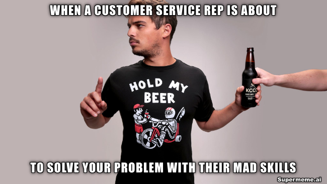 customer service rep looking at solving problem meme