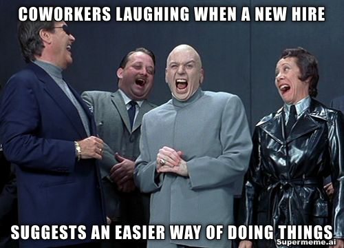 coworkers laughing when a new hire meme
