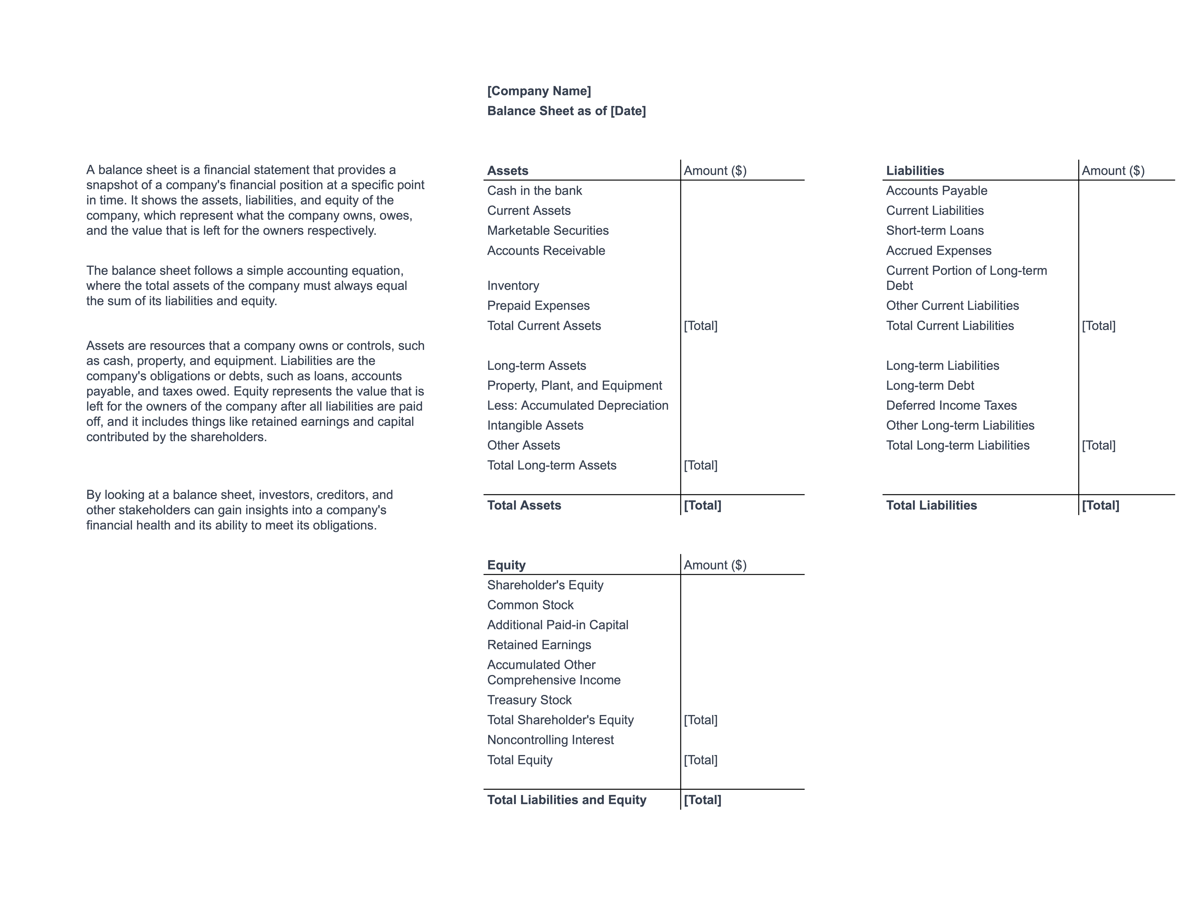 Startup balance sheet template