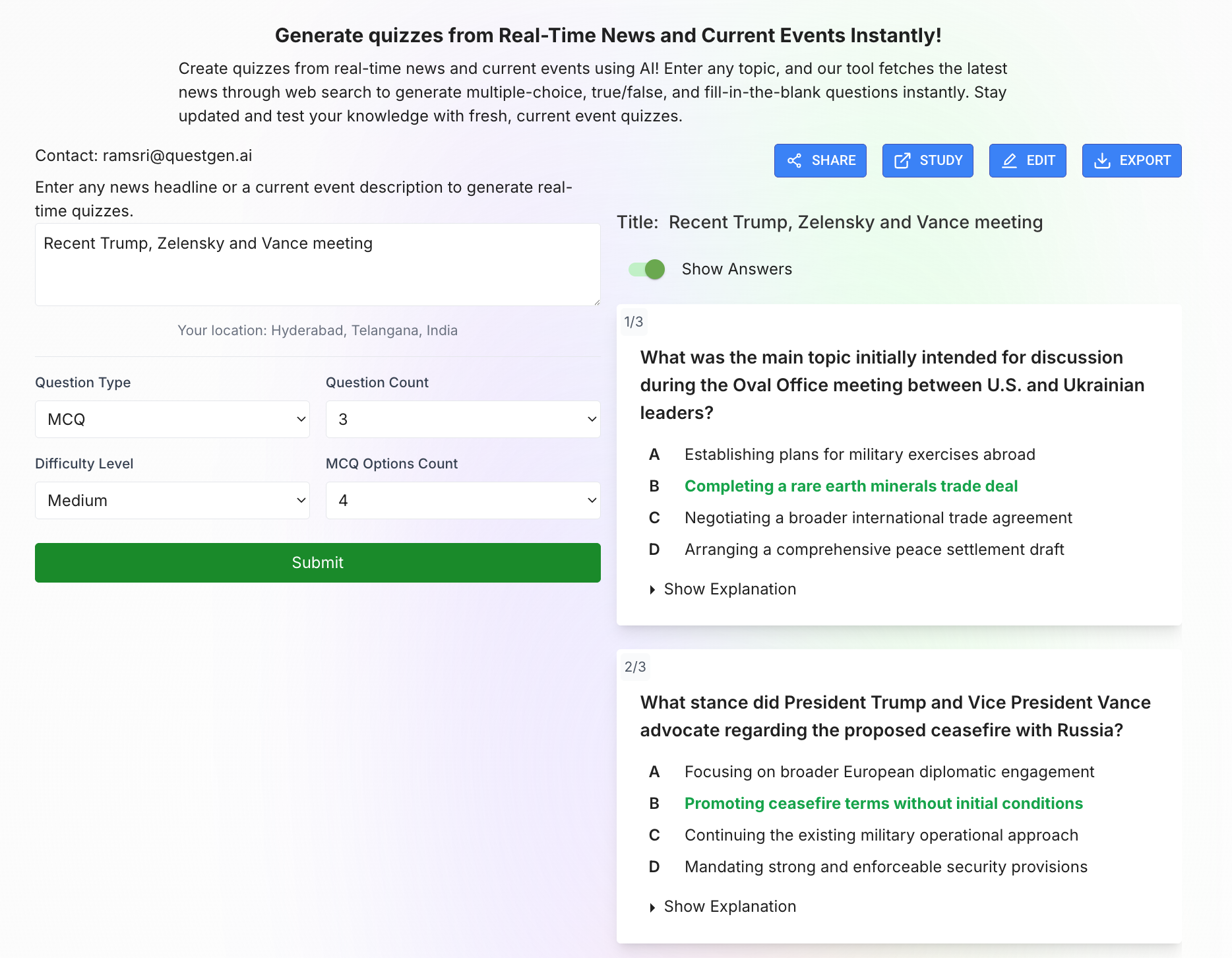 News to Quiz Questgen Demo