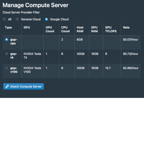 Manage compute server screenshot