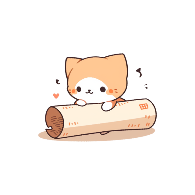 an orange and white cat holds a rolled up piece of paper with markings on it