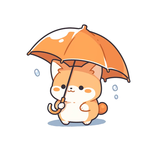 A picture of a cute orange cat holding an umbrella to protect itself from the rain