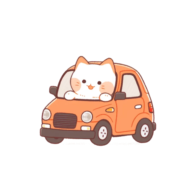 a cute white and orange cat sits in an orange car