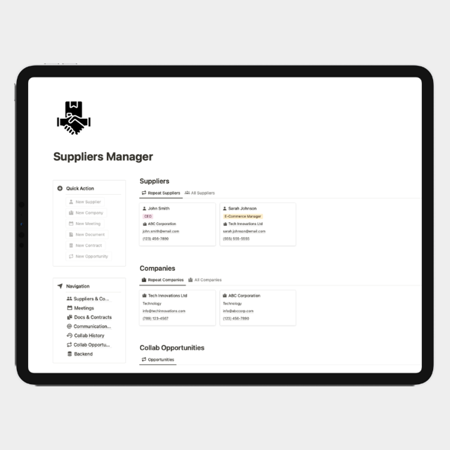 Notion Suppliers Manager