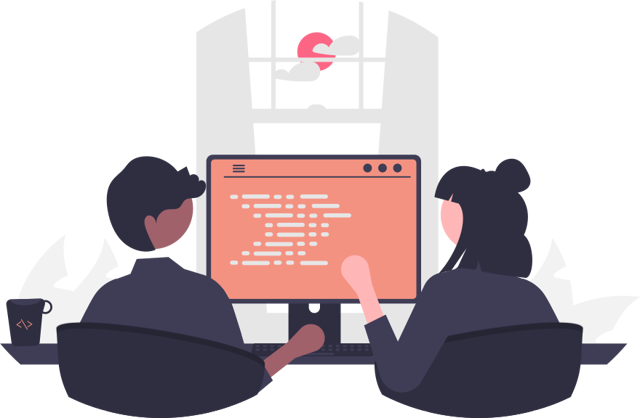 Due sviluppatori al computer mentre codificano