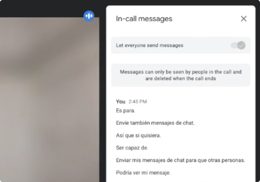 Chat de Google Meets traducción en tiempo real