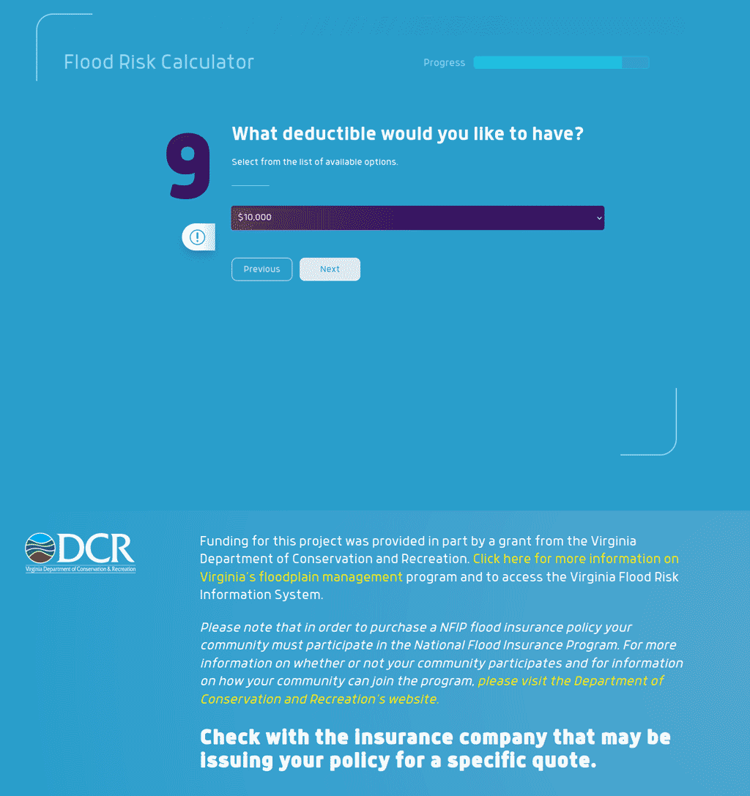 Screenshot of UI for Flood Insurance Price Estimator for VA