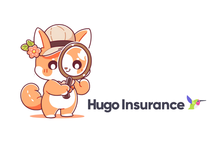 animated cat investigating a Hugo Insurance logo