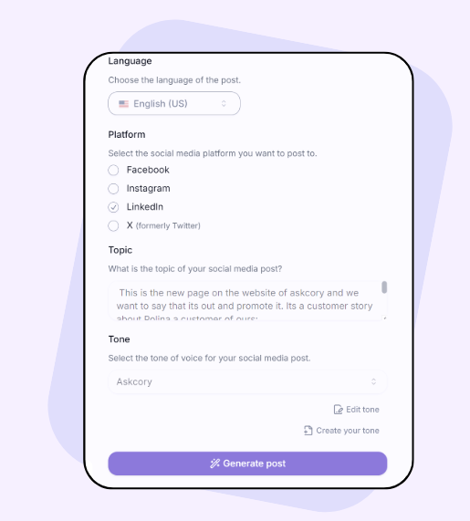 Social Media Post creation with AskCory