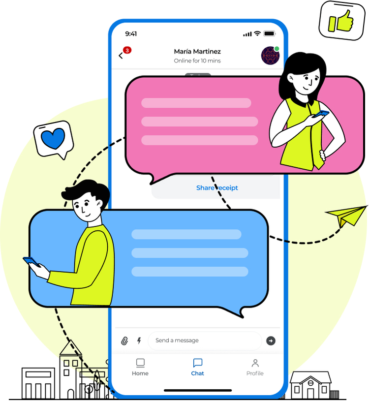 Sección chat social en la app de Pana