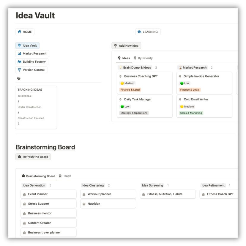 Idea Vault and Brainstorming Board
