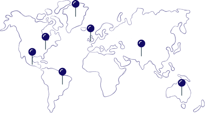 This image showcases a world map with markers indicating ChargedUp franchise locations across various continents, including North America, Europe, Asia, and Australia. The map highlights ChargedUp's global presence and the potential for expansion into new markets. It serves as a visual representation of the company's extensive reach and opportunities for prospective franchisees to join a worldwide network